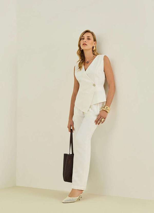 Maria.valentina - Calça Maria.Valentina Reta Alta Off White Branco 2