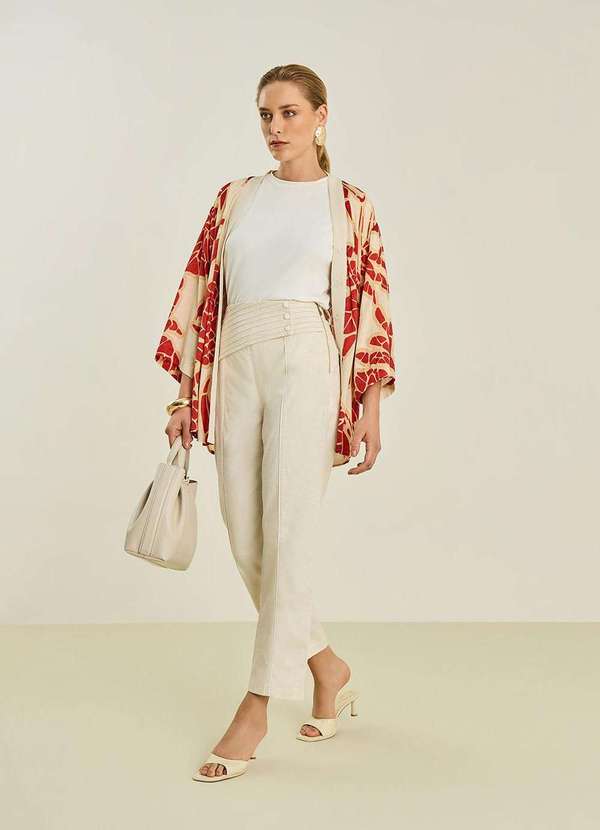 Maria.valentina - Calça Maria.Valentina Reta Alta Off White Branco