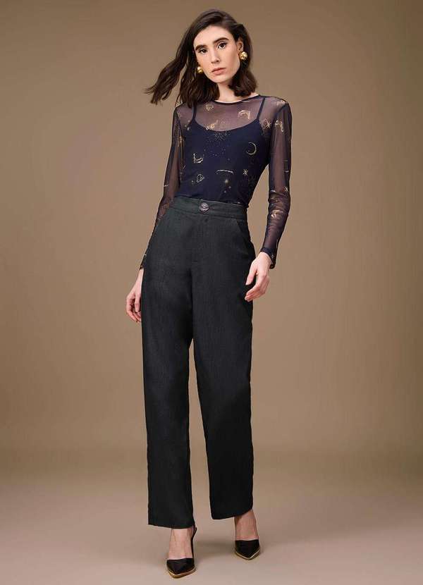 Maria.valentina - Calça Maria.Valentina Reta Alta Preto Preto