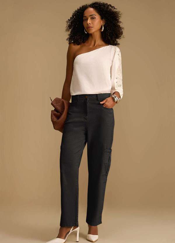 Maria.valentina - Calça Maria.Valentina Reta Alta Preto Preto