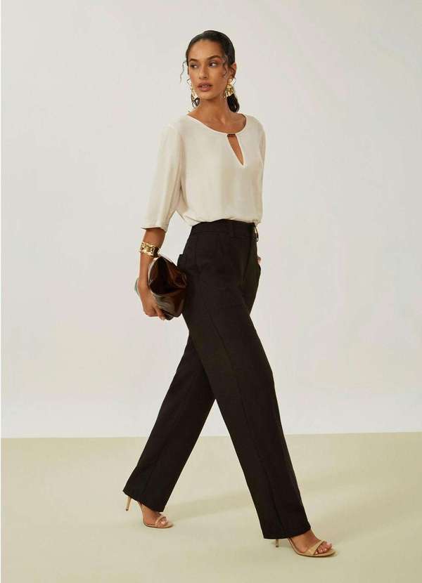 Maria.valentina - Calça Maria.Valentina Reta Alta Preto Preto