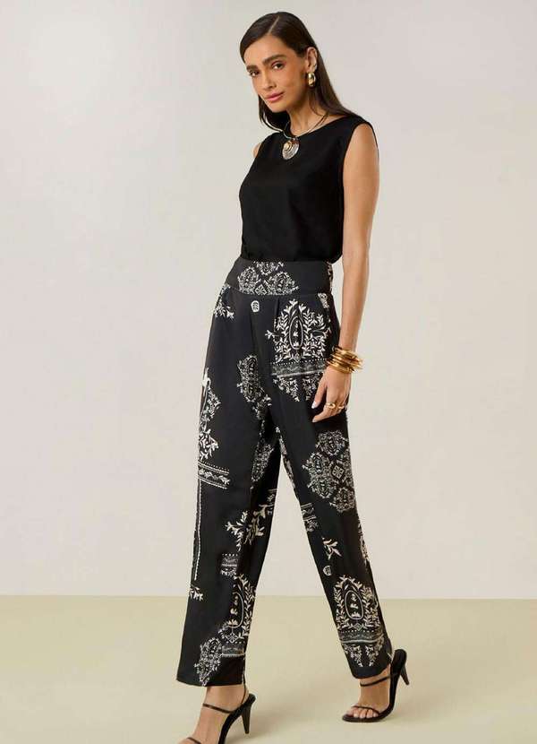 Maria.valentina - Calça Maria.Valentina Reta Alta Preto Preto