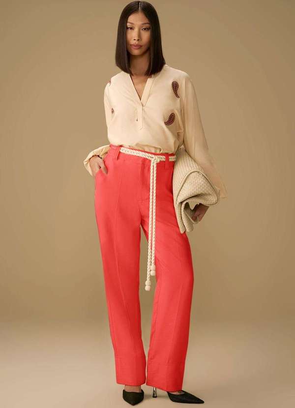 Maria.valentina - Calça Maria.Valentina Reta Alta Vermelho Vermelho