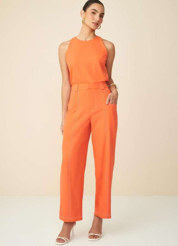 Maria.valentina - Calça Maria.Valentina Reta Cós Alfaiataria Detalhe Bolso Laranja Laranja