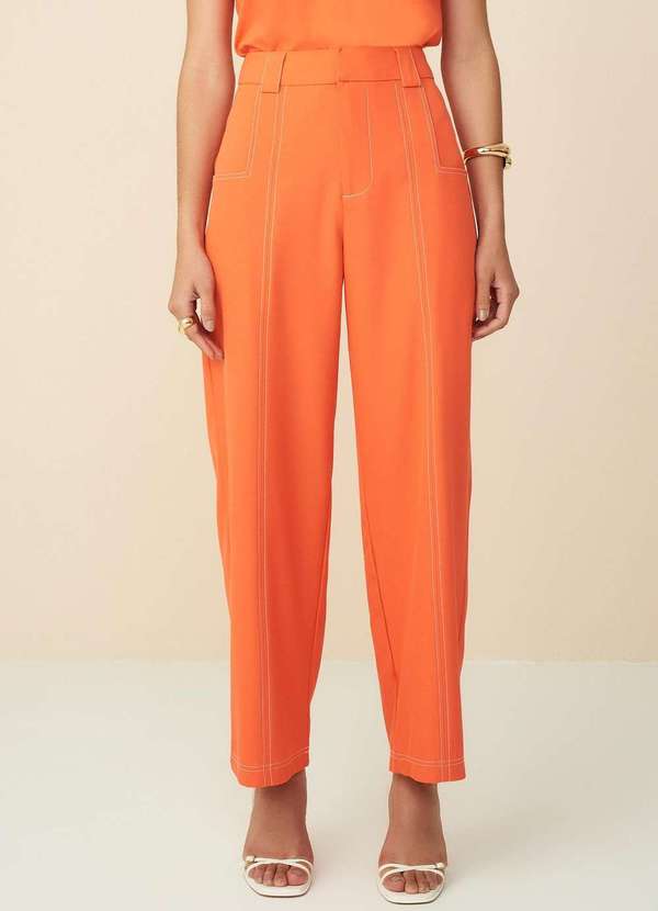 Maria.valentina - Calça Maria.Valentina Reta Cós Alfaiataria Detalhe Bolso Laranja Laranja 2