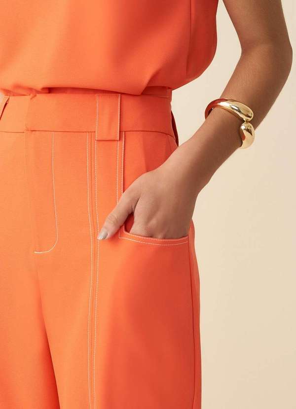 Maria.valentina - Calça Maria.Valentina Reta Cós Alfaiataria Detalhe Bolso Laranja Laranja 3