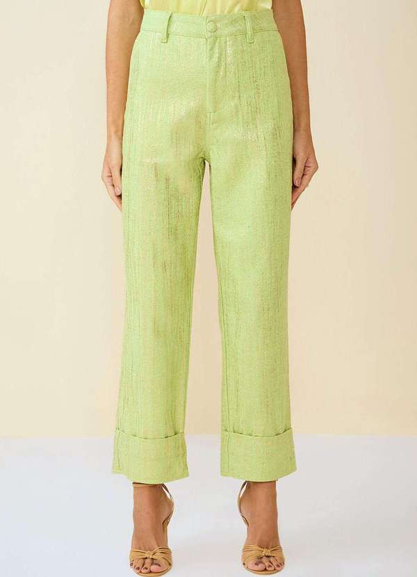 Maria.valentina - Calça Maria.Valentina Reta Cós Alto Detalhe Barra Verde Verde