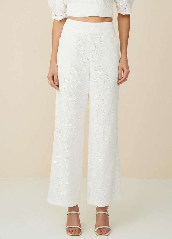 Maria.valentina - Calça Maria.Valentina Reta Cós Alto Detalhe Renda Off White Branco 1
