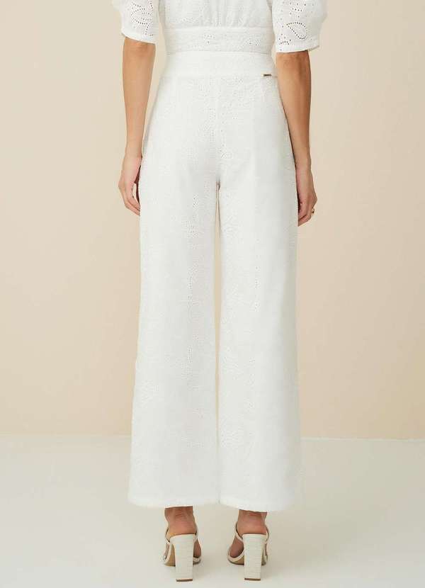 Maria.valentina - Calça Maria.Valentina Reta Cós Alto Detalhe Renda Off White Branco 5