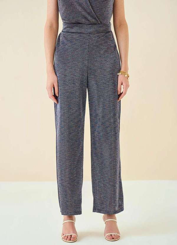 Maria.valentina - Calça Maria.Valentina Reta Cós Elástico com Brilho Preto Preto 2