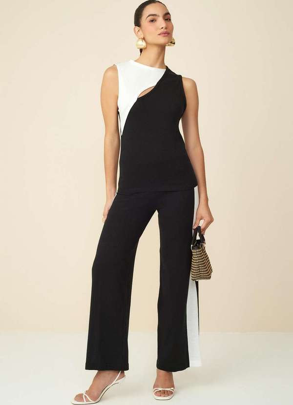 Maria.valentina - Calça Maria.Valentina Reta Cós Intermediário Detalhe Lateral Pret Preto