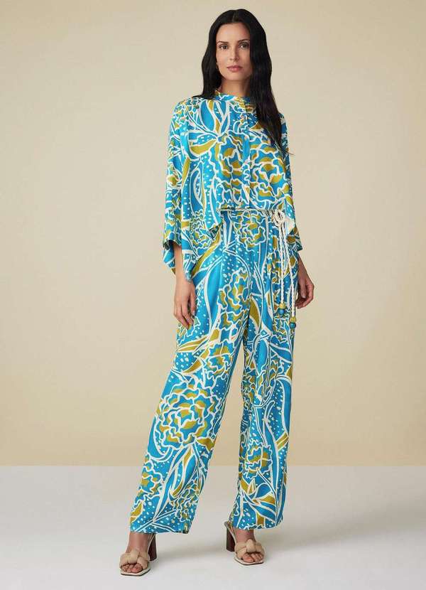 Maria.valentina - Calça Maria.Valentina Reta Cós Intermediário com Pregas Azul Azul