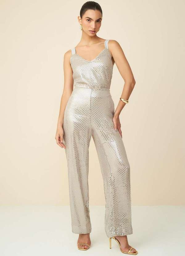 Maria.valentina - Calça Maria.Valentina Reta Cós Intermediário com Brilho Prata Prata