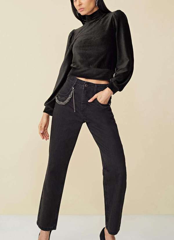 Maria.valentina - Calca Maria.Valentina Reta Cós Intermediário com Corrente Preto Preto