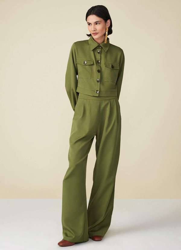 Maria.valentina - Calça Maria.Valentina Reta Cós Intermediário com Pence Verde Verde