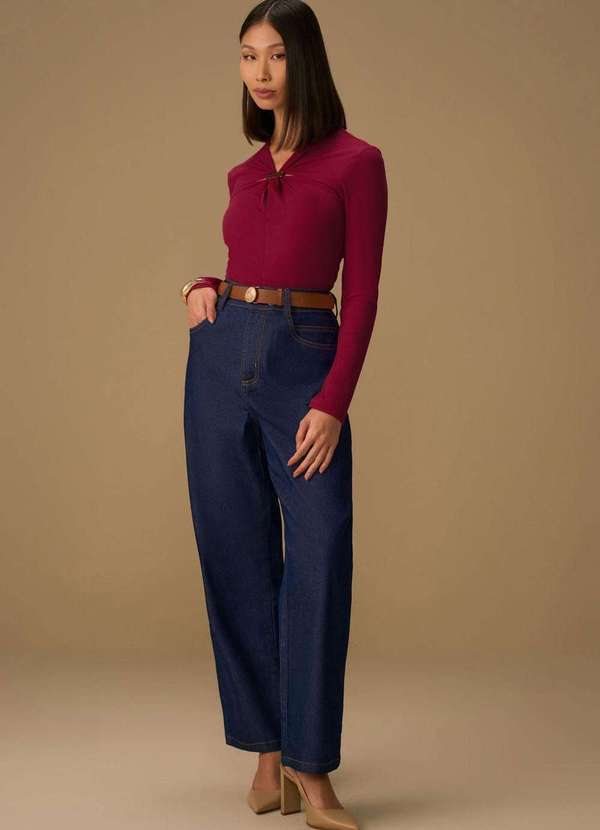 Maria.valentina - Calça Maria.Valentina Reta Média Azul Azul