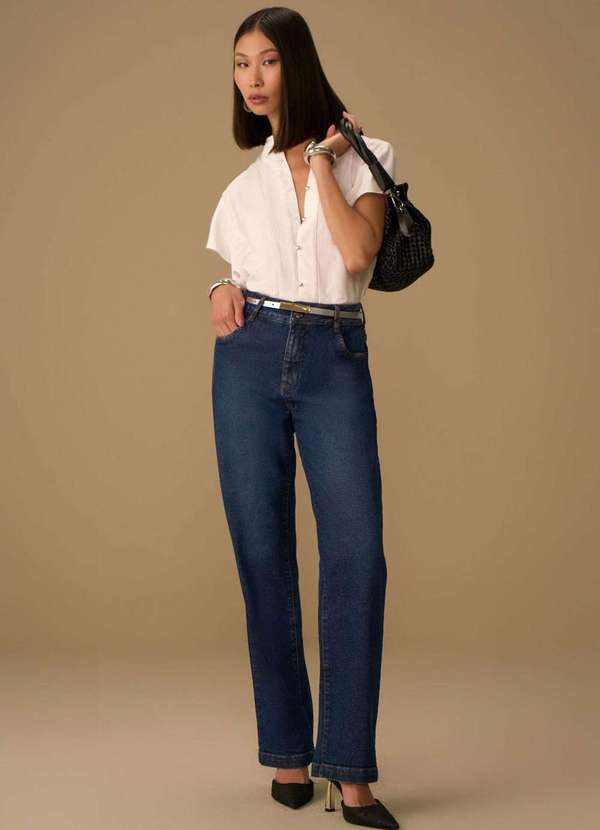 Maria.valentina - Calça Maria.Valentina Reta Média Azul Azul