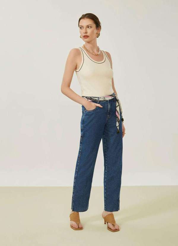 Maria.valentina - Calça Maria.Valentina Reta Média Azul Azul