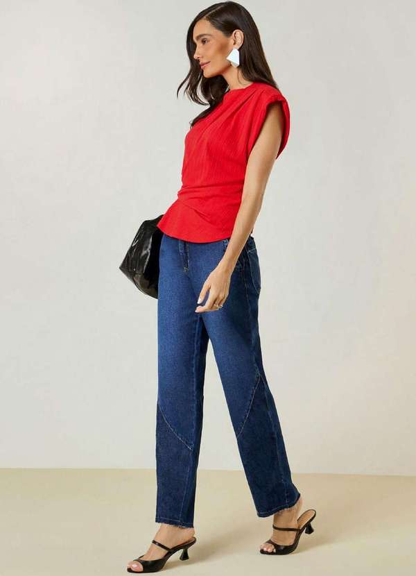 Maria.valentina - Calça Maria.Valentina Reta Média Azul Azul