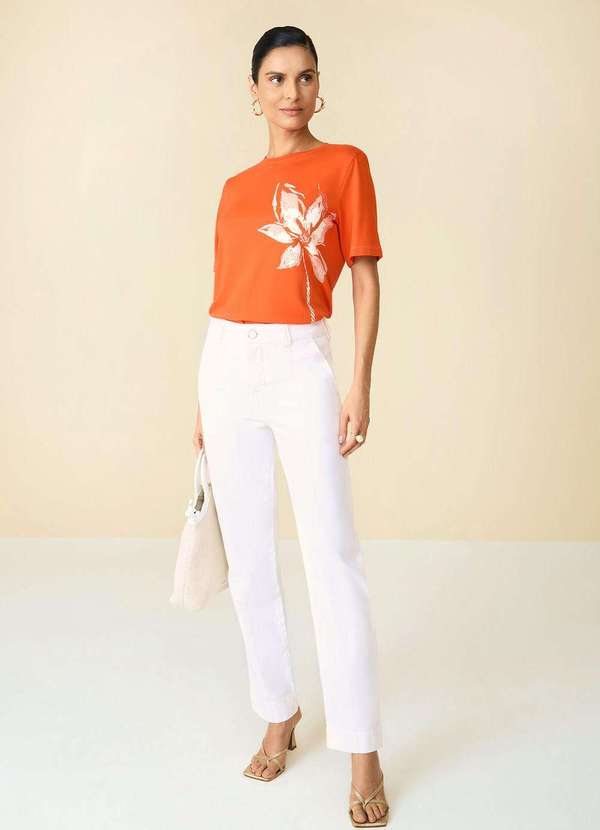 Maria.valentina - Calça Maria.Valentina Reta Slim Cós Intermediário Detalhe Pespont Branco