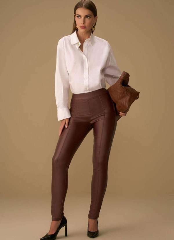 Maria.valentina - Calça Maria.Valentina Skinny Alta Marrom Marrom