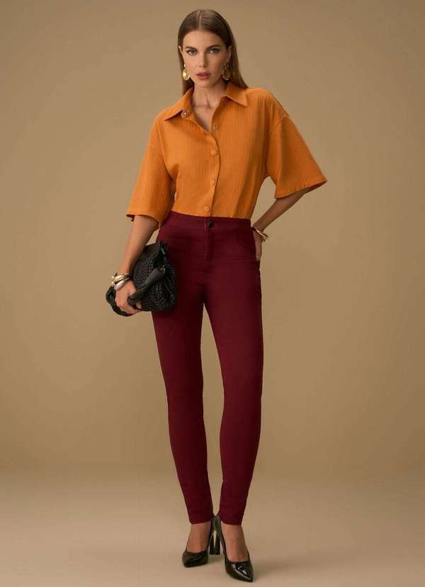 Maria.valentina - Calça Maria.Valentina Skinny Alta Marrom Marrom