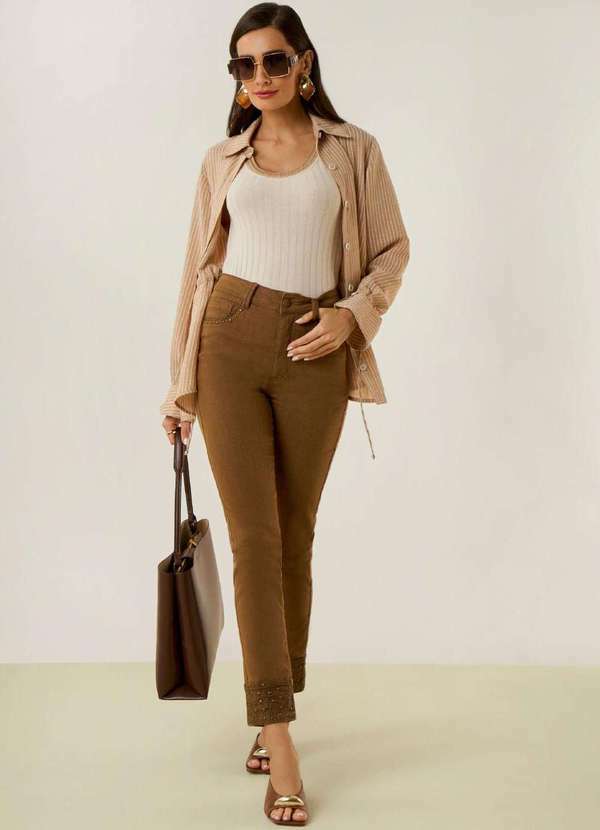 Maria.valentina - Calça Maria.Valentina Skinny Alta Marrom Marrom