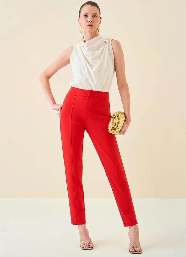 Maria.valentina - Calça Maria.Valentina Skinny Alta Vermelho Vermelho