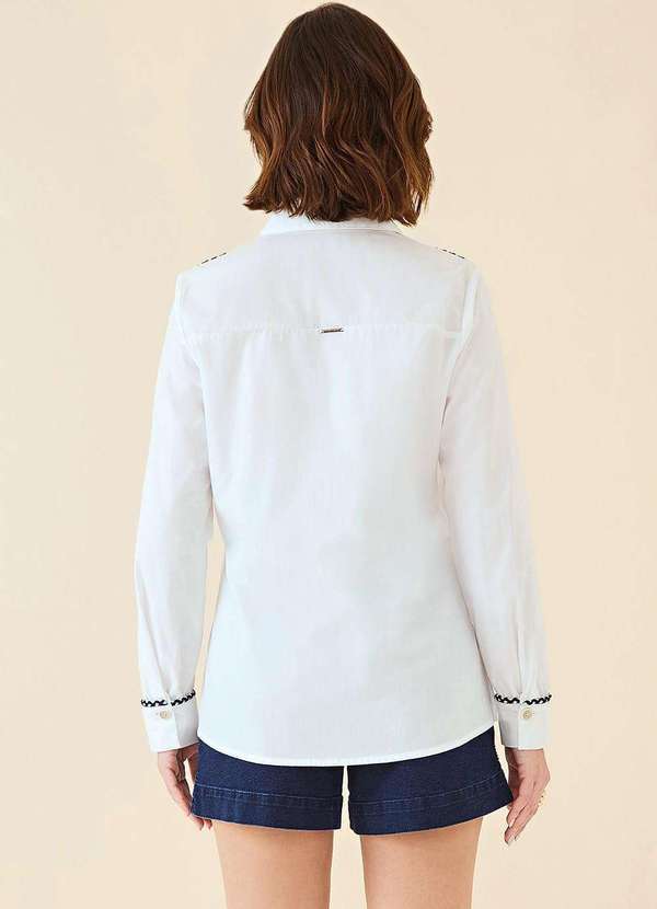 Maria.valentina - Camisa Maria.Valentina Manga Longa com Entremeio Off White Branco