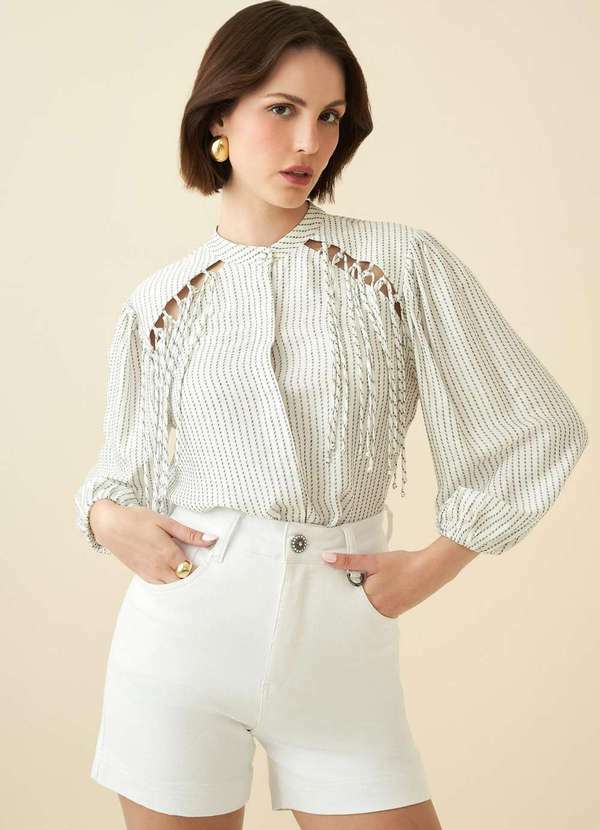Maria.valentina - Camisa Maria.Valentina Manga Longa Detalhe Frente Branco Branco