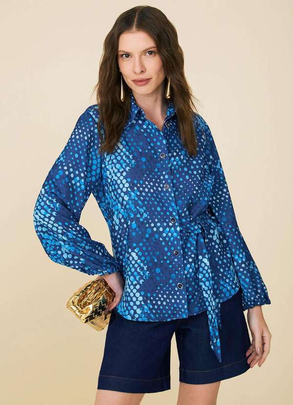 Maria.valentina - Camisa Maria.Valentina Manga Longa com Amarração Azul Azul