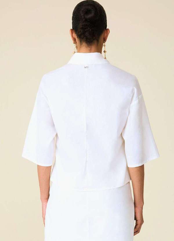 Maria.valentina - Camisa Maria.Valentina Oversized Gola Tradicional Manga Curta Pad Branco