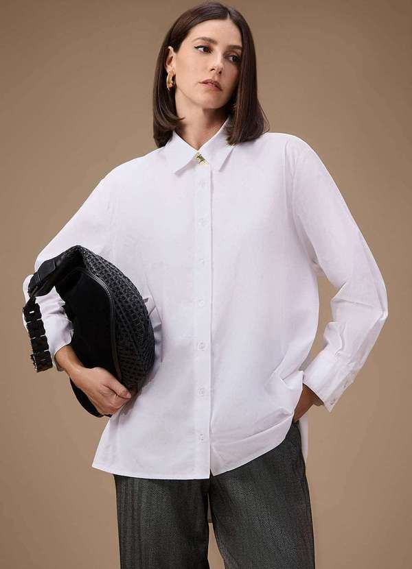 Maria.valentina - Camisa Maria.Valentina Oversized Polo Manga Longa Padrão Branco Branco