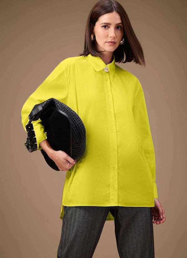 Maria.valentina - Camisa Maria.Valentina Oversized Polo Manga Longa Padrão Amarelo Amarelo