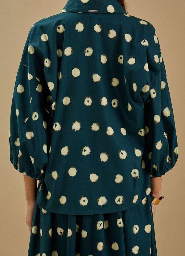 Maria.valentina - Camisa Maria.Valentina Solta Decote V Manga 7 Oitavos Padrão Verd Verde