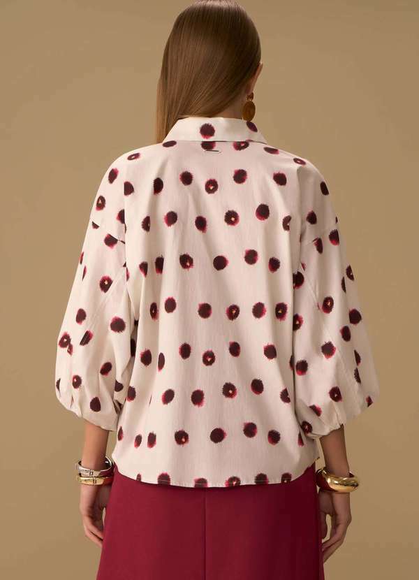 Maria.valentina - Camisa Maria.Valentina Solta Decote V Manga 7 Oitavos Padrão Bege Bege