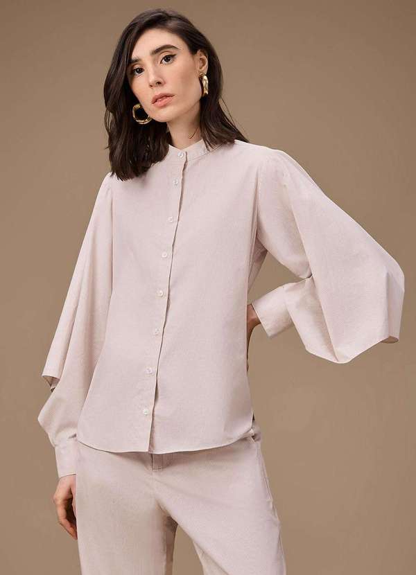 Maria.valentina - Camisa Maria.Valentina Solta Gola Padre Manga Longa Padrão Bege Bege