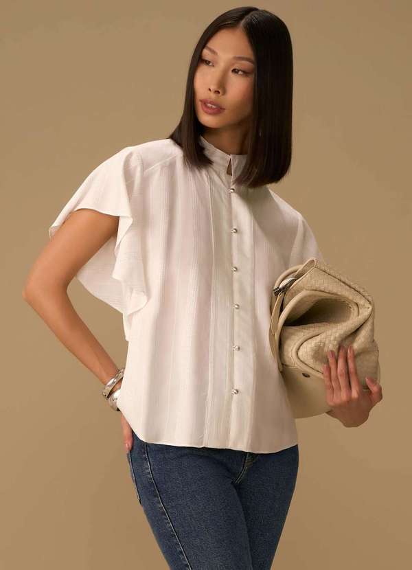 Maria.valentina - Camisa Maria.Valentina Solta Gola Padre Manga Curta Padrão Off Wh Branco