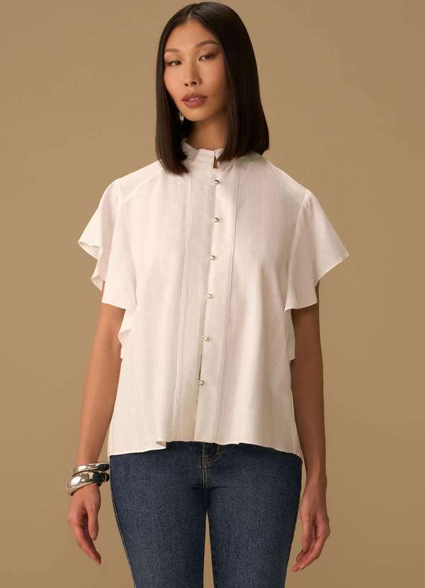 Maria.valentina - Camisa Maria.Valentina Solta Gola Padre Manga Curta Padrão Off Wh Branco 2