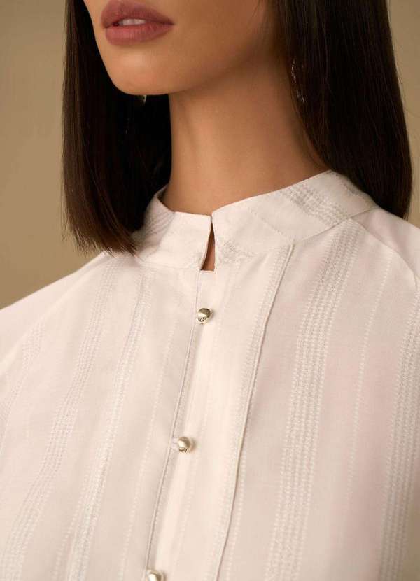 Maria.valentina - Camisa Maria.Valentina Solta Gola Padre Manga Curta Padrão Off Wh Branco 3