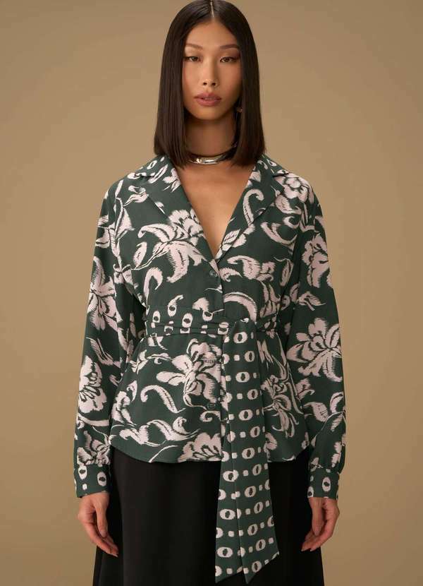 Maria.valentina - Camisa Maria.Valentina Solta Gola Tradicional Manga Longa Alongad Verde