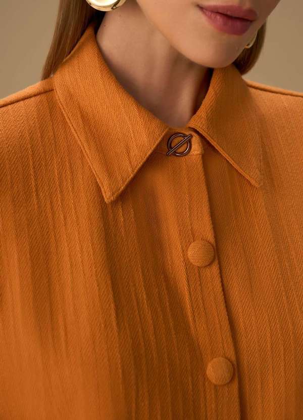 Maria.valentina - Camisa Maria.Valentina Solta Gola Tradicional Manga Curta Cropped Laranja 3