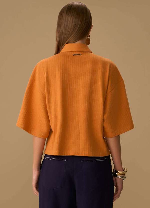 Maria.valentina - Camisa Maria.Valentina Solta Gola Tradicional Manga Curta Cropped Laranja 4