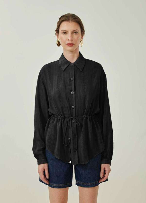 Maria.valentina - Camisa Maria.Valentina Solta Gola Tradicional Manga Longa Alongad Preto 2