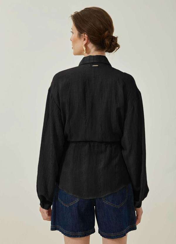 Maria.valentina - Camisa Maria.Valentina Solta Gola Tradicional Manga Longa Alongad Preto 4