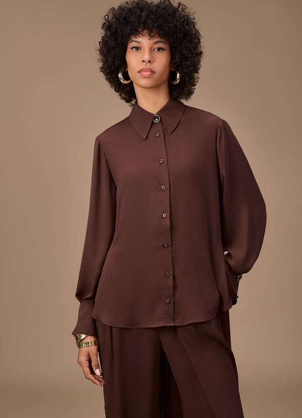 Maria.valentina - Camisa Maria.Valentina Solta Polo Manga Longa Padrão Marrom Marrom 2