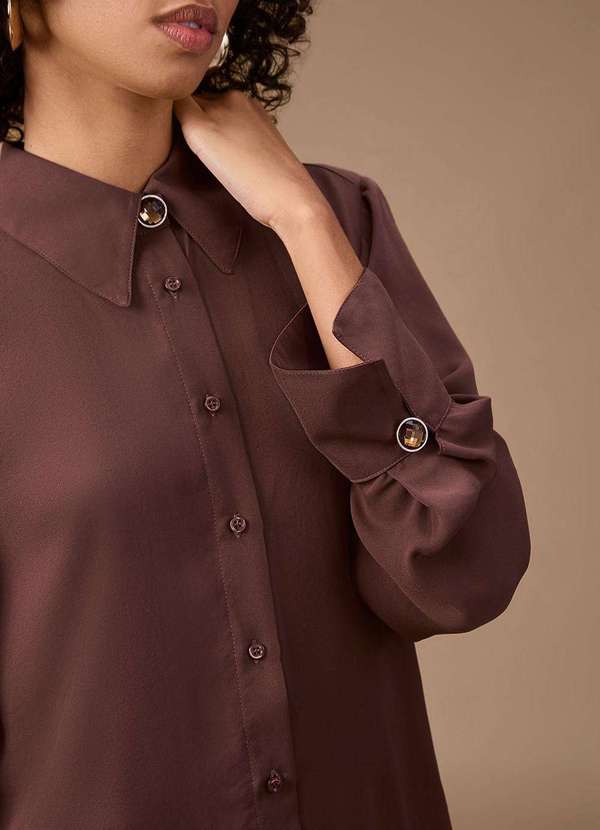 Maria.valentina - Camisa Maria.Valentina Solta Polo Manga Longa Padrão Marrom Marrom 3