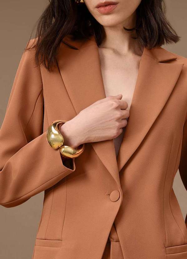 Maria.valentina - Blazer Maria.Valentina Ajustado Manga Longa Padrão Marrom Marrom