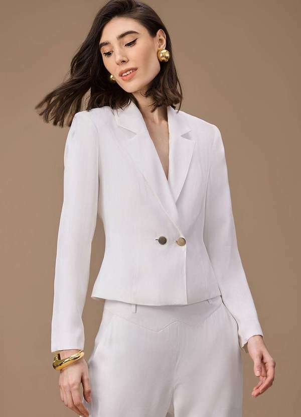 Maria.valentina - Blazer Maria.Valentina Ajustado Manga Longa Padrão Off White Branco