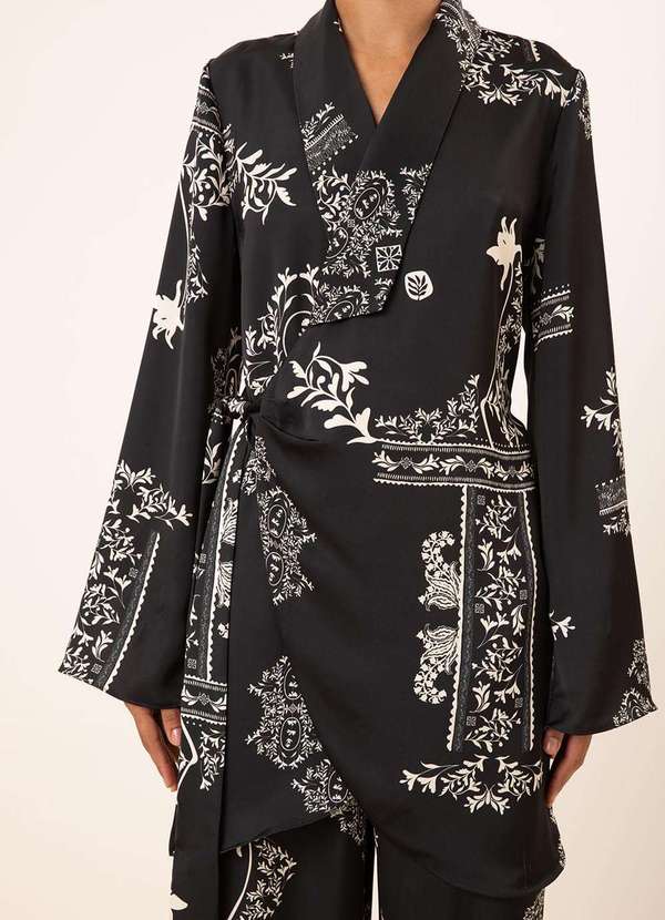 Maria.valentina - Blazer Maria.Valentina Ajustado Manga Longa Alongado Preto Preto 3